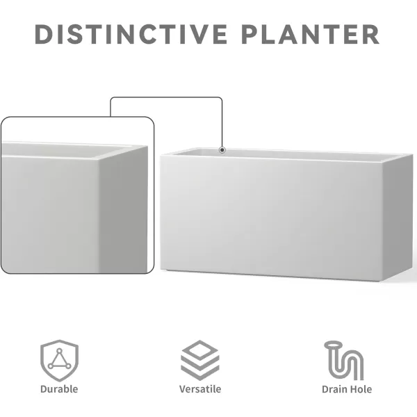 Kante 19.5" L Rectangular Concrete Planters, Outdoor Indoor Modern Plant Pot with Drainage Hole and Rubber Plug for Garden, Patio, Charcoal Finish
