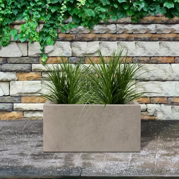 Kante 19.5" L Rectangular Concrete Planters, Outdoor Indoor Modern Plant Pot with Drainage Hole and Rubber Plug for Garden, Patio, Charcoal Finish