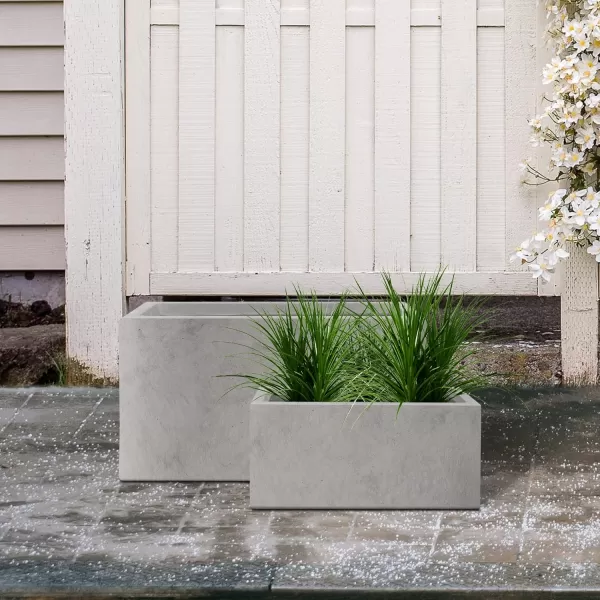 Kante 19.5" L Rectangular Concrete Planters, Outdoor Indoor Modern Plant Pot with Drainage Hole and Rubber Plug for Garden, Patio, Charcoal Finish