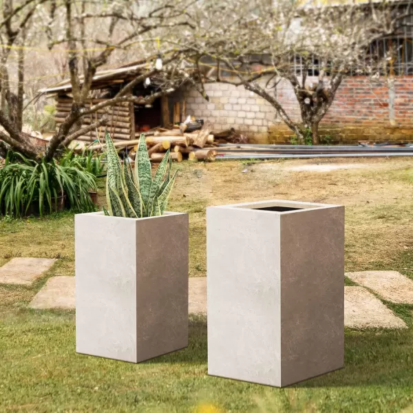 Kante 19.7" H Tall Rectangular Concrete Planter, Modern Square Diameter Plant Pot with Drainage Hole and Rubber Plug for Indoor Outdoor Home Patio Garden, Charcoal