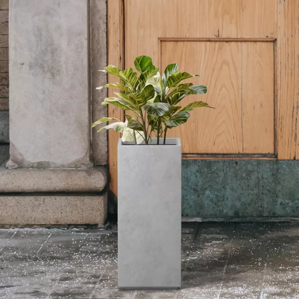 Kante 19.7" H Tall Rectangular Concrete Planter, Modern Square Diameter Plant Pot with Drainage Hole and Rubber Plug for Indoor Outdoor Home Patio Garden, Charcoal