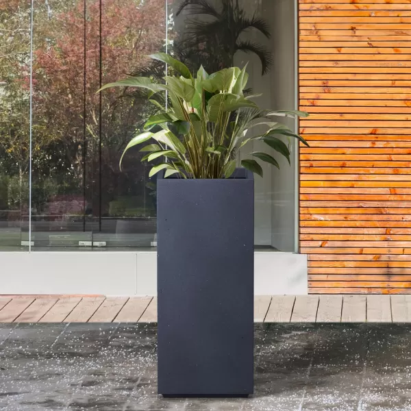 Kante 19.7" H Tall Rectangular Concrete Planter, Modern Square Diameter Plant Pot with Drainage Hole and Rubber Plug for Indoor Outdoor Home Patio Garden, Charcoal