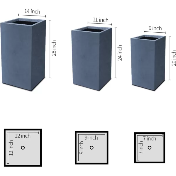 Kante 19.7" H Tall Rectangular Concrete Planter, Modern Square Diameter Plant Pot with Drainage Hole and Rubber Plug for Indoor Outdoor Home Patio Garden, Charcoal