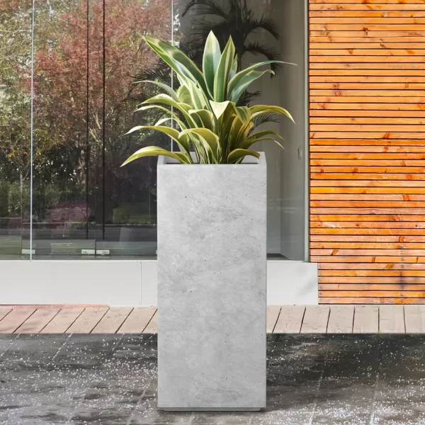 Kante 19.7" H Tall Rectangular Concrete Planter, Modern Square Diameter Plant Pot with Drainage Hole and Rubber Plug for Indoor Outdoor Home Patio Garden, Charcoal