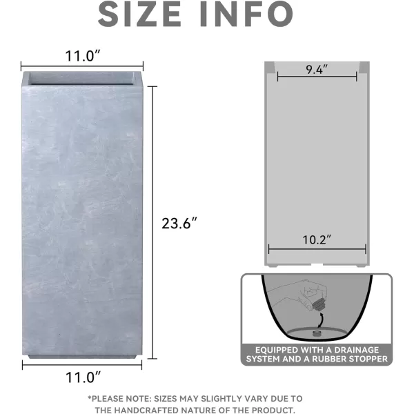 Kante 19.7" H Tall Rectangular Concrete Planter, Modern Square Diameter Plant Pot with Drainage Hole and Rubber Plug for Indoor Outdoor Home Patio Garden, Charcoal