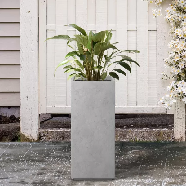 Kante 19.7" H Tall Rectangular Concrete Planter, Modern Square Diameter Plant Pot with Drainage Hole and Rubber Plug for Indoor Outdoor Home Patio Garden, Charcoal