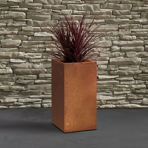 Kante 19.7" H Tall Rectangular Concrete Planter, Modern Square Diameter Plant Pot with Drainage Hole and Rubber Plug for Indoor Outdoor Home Patio Garden, Charcoal