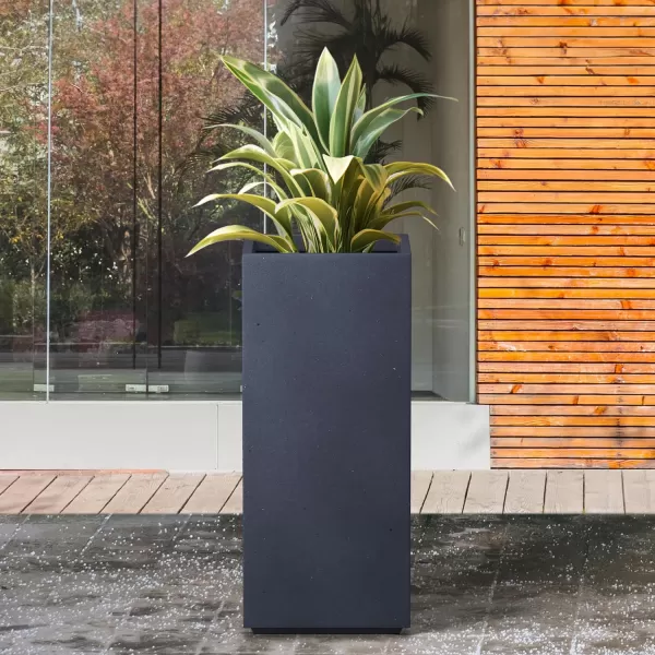 Kante 19.7" H Tall Rectangular Concrete Planter, Modern Square Diameter Plant Pot with Drainage Hole and Rubber Plug for Indoor Outdoor Home Patio Garden, Charcoal