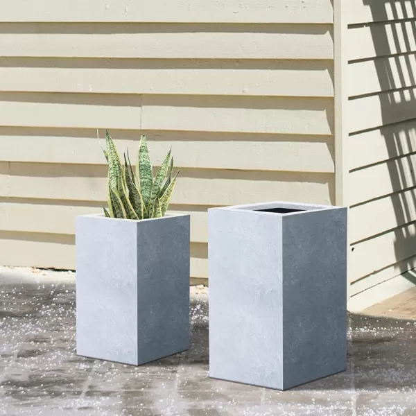 Kante 19.7" H Tall Rectangular Concrete Planter, Modern Square Diameter Plant Pot with Drainage Hole and Rubber Plug for Indoor Outdoor Home Patio Garden, Charcoal
