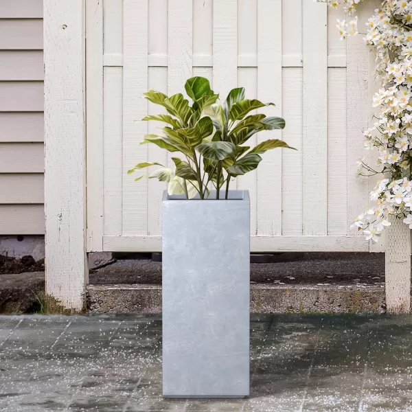 Kante 19.7" H Tall Rectangular Concrete Planter, Modern Square Diameter Plant Pot with Drainage Hole and Rubber Plug for Indoor Outdoor Home Patio Garden, Charcoal
