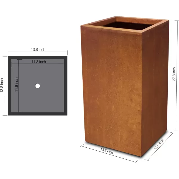 Kante 19.7" H Tall Rectangular Concrete Planter, Modern Square Diameter Plant Pot with Drainage Hole and Rubber Plug for Indoor Outdoor Home Patio Garden, Charcoal