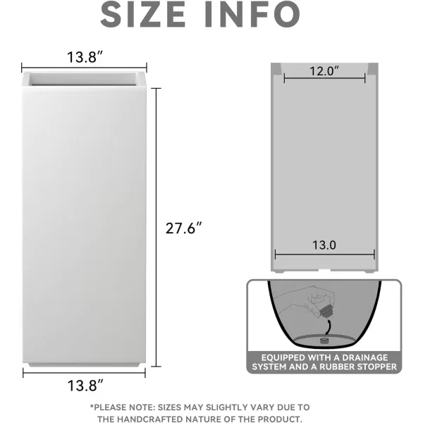 Kante 19.7" H Tall Rectangular Concrete Planter, Modern Square Diameter Plant Pot with Drainage Hole and Rubber Plug for Indoor Outdoor Home Patio Garden, Charcoal