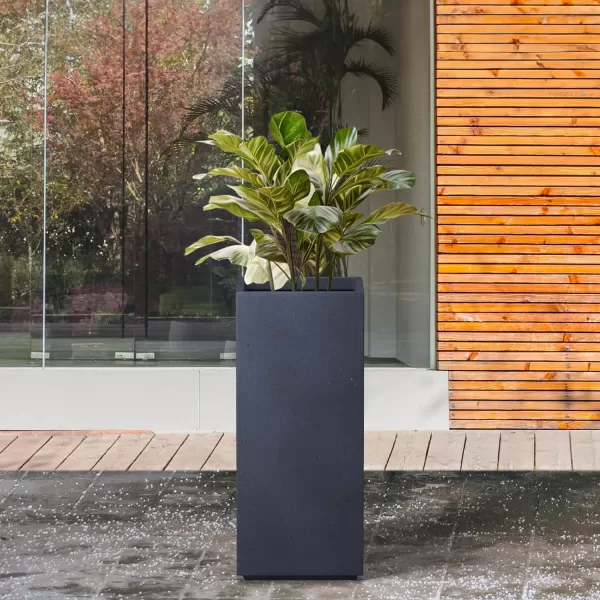 Kante 19.7" H Tall Rectangular Concrete Planter, Modern Square Diameter Plant Pot with Drainage Hole and Rubber Plug for Indoor Outdoor Home Patio Garden, Charcoal