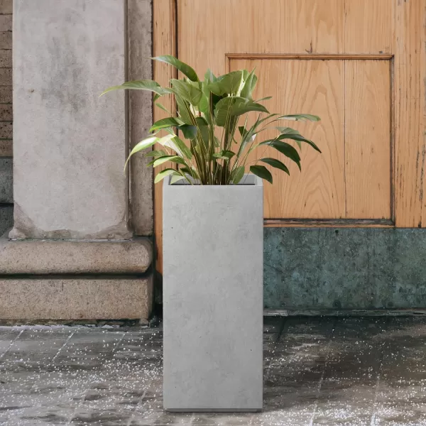 Kante 19.7" H Tall Rectangular Concrete Planter, Modern Square Diameter Plant Pot with Drainage Hole and Rubber Plug for Indoor Outdoor Home Patio Garden, Charcoal