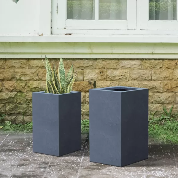 Kante 19.7" H Tall Rectangular Concrete Planter, Modern Square Diameter Plant Pot with Drainage Hole and Rubber Plug for Indoor Outdoor Home Patio Garden, Charcoal