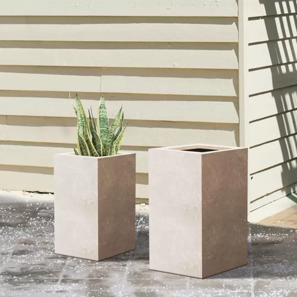 Kante 19.7" H Tall Rectangular Concrete Planter, Modern Square Diameter Plant Pot with Drainage Hole and Rubber Plug for Indoor Outdoor Home Patio Garden, Charcoal