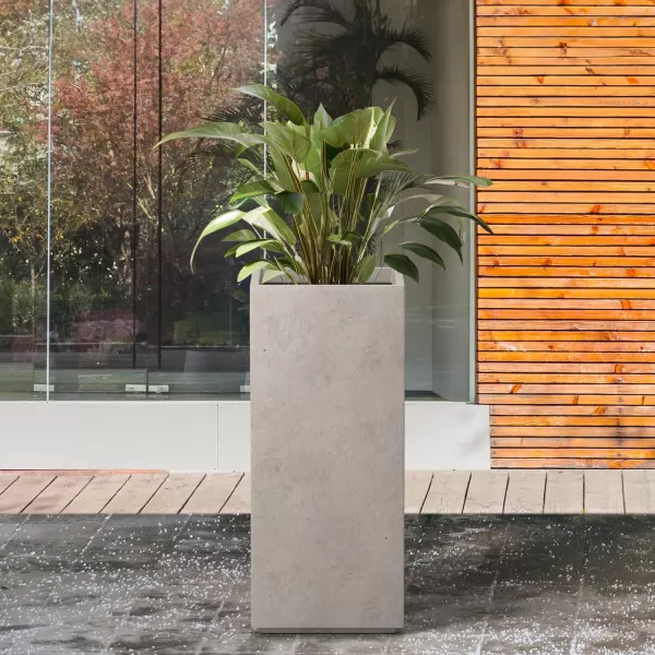 Kante 19.7" H Tall Rectangular Concrete Planter, Modern Square Diameter Plant Pot with Drainage Hole and Rubber Plug for Indoor Outdoor Home Patio Garden, Charcoal
