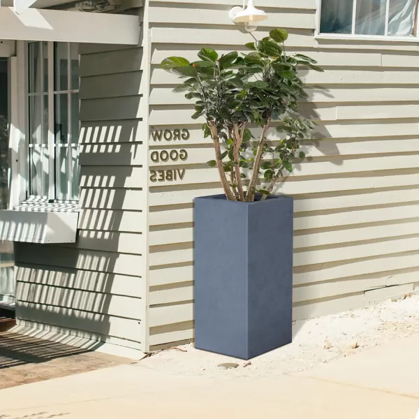 Kante 19.7" H Tall Rectangular Concrete Planter, Modern Square Diameter Plant Pot with Drainage Hole and Rubber Plug for Indoor Outdoor Home Patio Garden, Charcoal