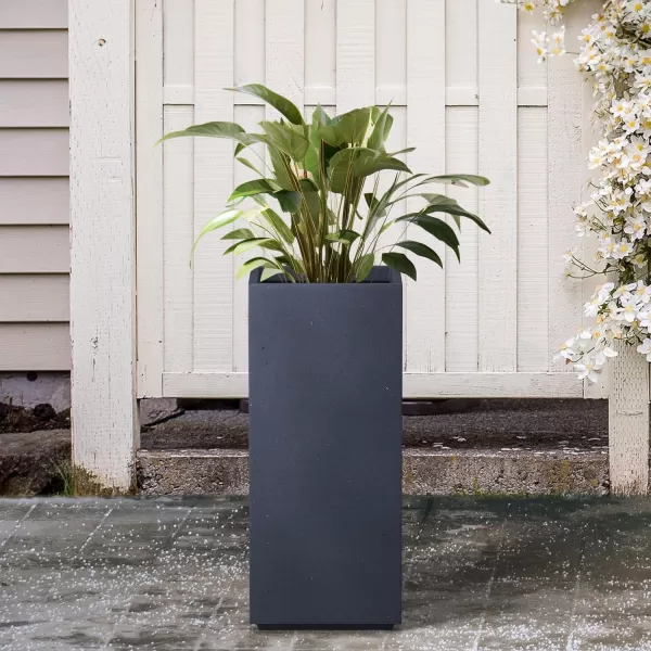 Kante 19.7" H Tall Rectangular Concrete Planter, Modern Square Diameter Plant Pot with Drainage Hole and Rubber Plug for Indoor Outdoor Home Patio Garden, Charcoal