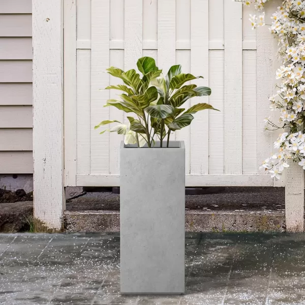 Kante 19.7" H Tall Rectangular Concrete Planter, Modern Square Diameter Plant Pot with Drainage Hole and Rubber Plug for Indoor Outdoor Home Patio Garden, Charcoal