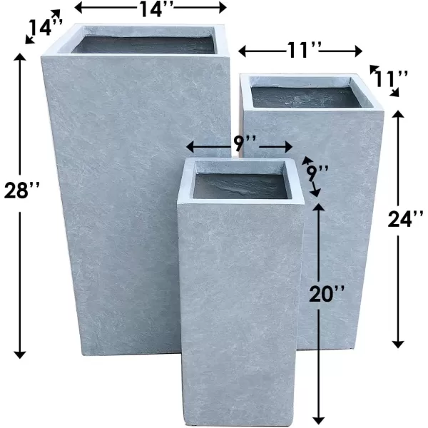 Kante 19.7" H Tall Rectangular Concrete Planter, Modern Square Diameter Plant Pot with Drainage Hole and Rubber Plug for Indoor Outdoor Home Patio Garden, Charcoal