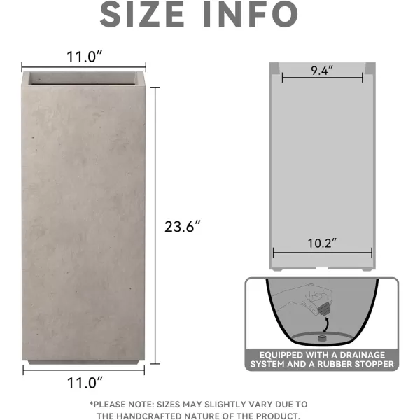 Kante 19.7" H Tall Rectangular Concrete Planter, Modern Square Diameter Plant Pot with Drainage Hole and Rubber Plug for Indoor Outdoor Home Patio Garden, Charcoal