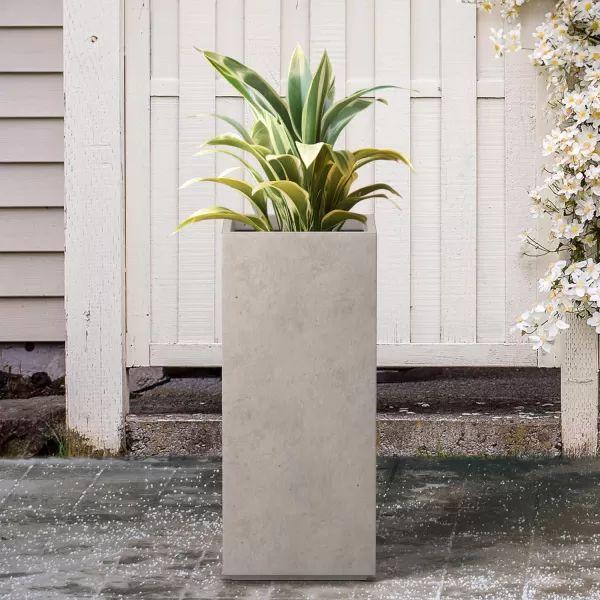 Kante 19.7" H Tall Rectangular Concrete Planter, Modern Square Diameter Plant Pot with Drainage Hole and Rubber Plug for Indoor Outdoor Home Patio Garden, Charcoal
