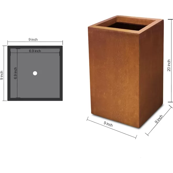 Kante 19.7" H Tall Rectangular Concrete Planter, Modern Square Diameter Plant Pot with Drainage Hole and Rubber Plug for Indoor Outdoor Home Patio Garden, Charcoal