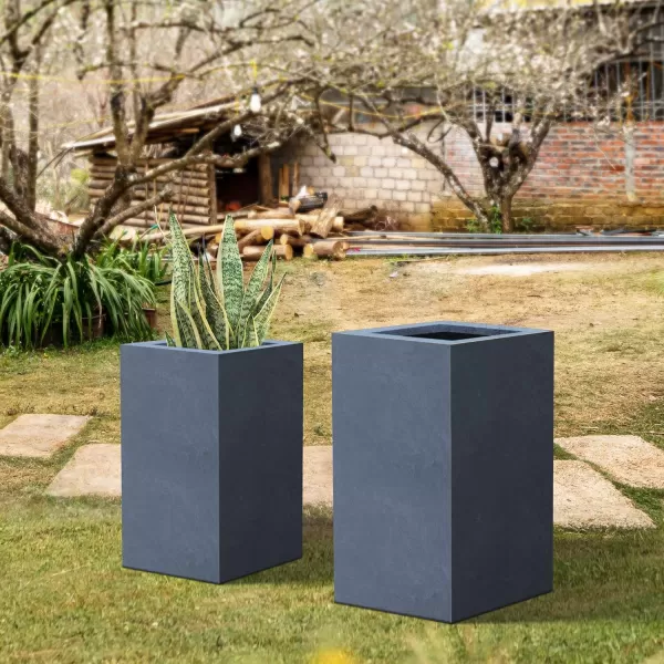 Kante 19.7" H Tall Rectangular Concrete Planter, Modern Square Diameter Plant Pot with Drainage Hole and Rubber Plug for Indoor Outdoor Home Patio Garden, Charcoal