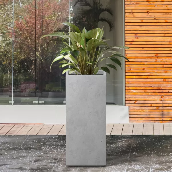 Kante 19.7" H Tall Rectangular Concrete Planter, Modern Square Diameter Plant Pot with Drainage Hole and Rubber Plug for Indoor Outdoor Home Patio Garden, Charcoal