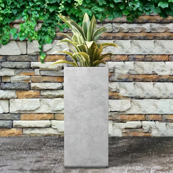 Kante 19.7" H Tall Rectangular Concrete Planter, Modern Square Diameter Plant Pot with Drainage Hole and Rubber Plug for Indoor Outdoor Home Patio Garden, Charcoal