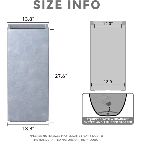 Kante 19.7" H Tall Rectangular Concrete Planter, Modern Square Diameter Plant Pot with Drainage Hole and Rubber Plug for Indoor Outdoor Home Patio Garden, Charcoal