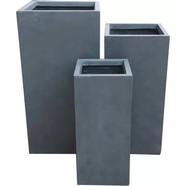 Kante 19.7" H Tall Rectangular Concrete Planter, Modern Square Diameter Plant Pot with Drainage Hole and Rubber Plug for Indoor Outdoor Home Patio Garden, Charcoal