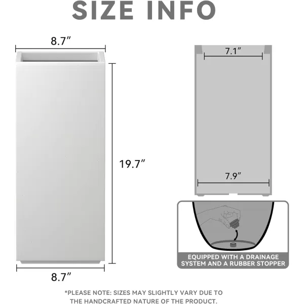 Kante 19.7" H Tall Rectangular Concrete Planter, Modern Square Diameter Plant Pot with Drainage Hole and Rubber Plug for Indoor Outdoor Home Patio Garden, Charcoal