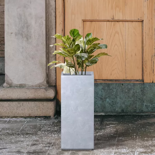 Kante 19.7" H Tall Rectangular Concrete Planter, Modern Square Diameter Plant Pot with Drainage Hole and Rubber Plug for Indoor Outdoor Home Patio Garden, Charcoal