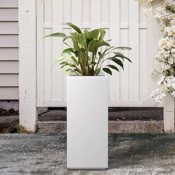 Kante 19.7" H Tall Rectangular Concrete Planter, Modern Square Diameter Plant Pot with Drainage Hole and Rubber Plug for Indoor Outdoor Home Patio Garden, Charcoal