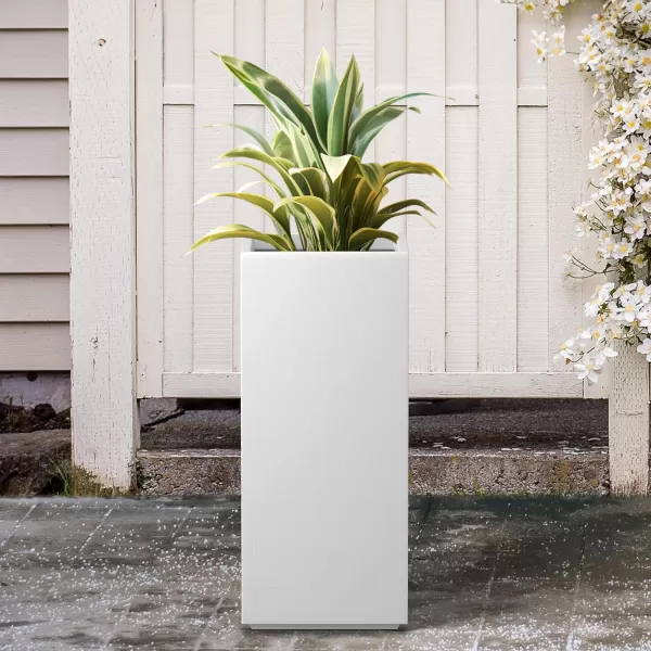 Kante 19.7" H Tall Rectangular Concrete Planter, Modern Square Diameter Plant Pot with Drainage Hole and Rubber Plug for Indoor Outdoor Home Patio Garden, Charcoal