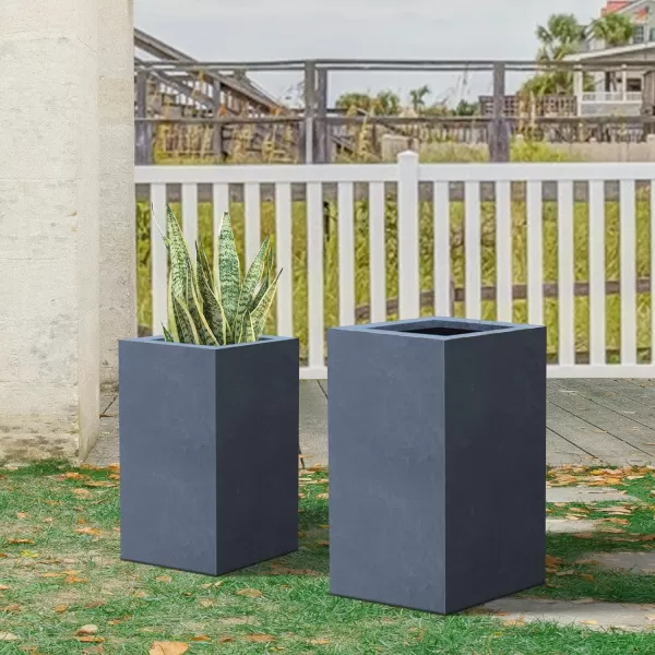 Kante 19.7" H Tall Rectangular Concrete Planter, Modern Square Diameter Plant Pot with Drainage Hole and Rubber Plug for Indoor Outdoor Home Patio Garden, Charcoal