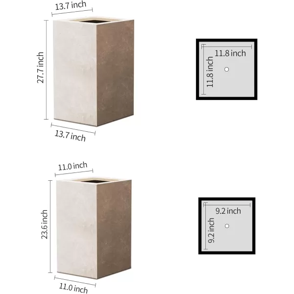 Kante 19.7" H Tall Rectangular Concrete Planter, Modern Square Diameter Plant Pot with Drainage Hole and Rubber Plug for Indoor Outdoor Home Patio Garden, Charcoal