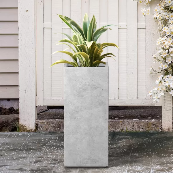 Kante 19.7" H Tall Rectangular Concrete Planter, Modern Square Diameter Plant Pot with Drainage Hole and Rubber Plug for Indoor Outdoor Home Patio Garden, Charcoal