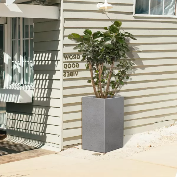 Kante 19.7" H Tall Rectangular Concrete Planter, Modern Square Diameter Plant Pot with Drainage Hole and Rubber Plug for Indoor Outdoor Home Patio Garden, Charcoal