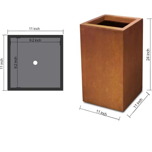 Kante 19.7" H Tall Rectangular Concrete Planter, Modern Square Diameter Plant Pot with Drainage Hole and Rubber Plug for Indoor Outdoor Home Patio Garden, Charcoal