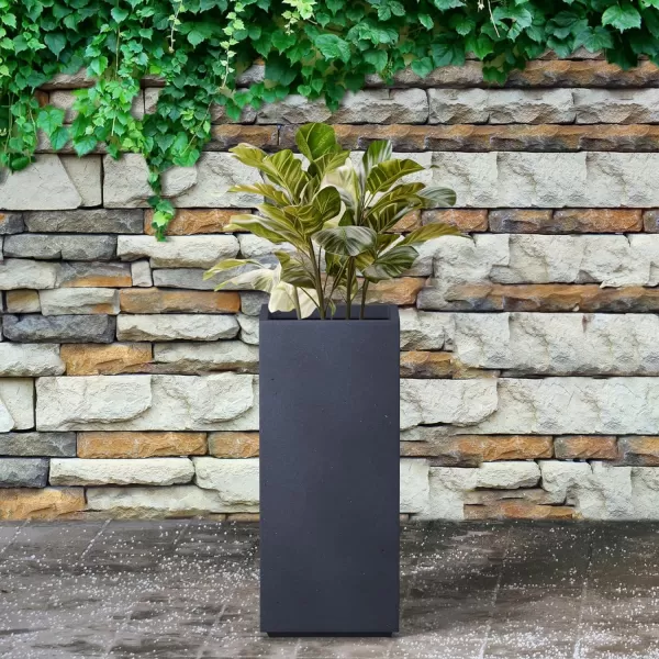 Kante 19.7" H Tall Rectangular Concrete Planter, Modern Square Diameter Plant Pot with Drainage Hole and Rubber Plug for Indoor Outdoor Home Patio Garden, Charcoal