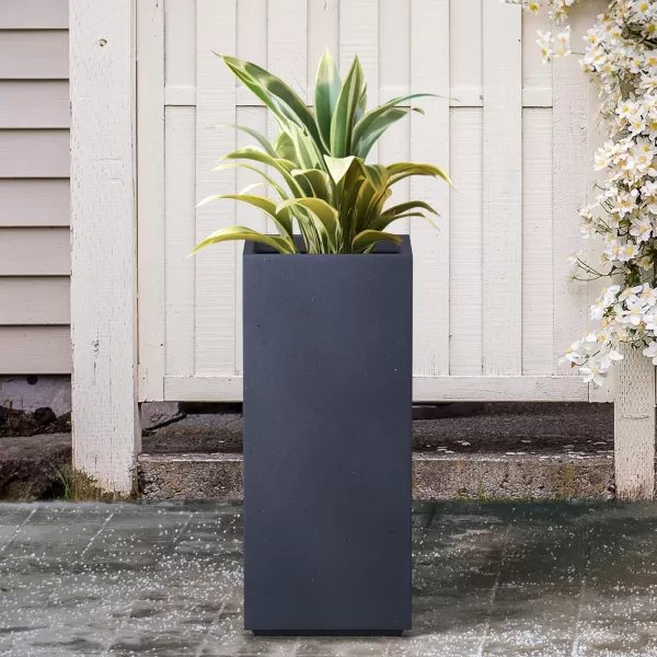 Kante 19.7" H Tall Rectangular Concrete Planter, Modern Square Diameter Plant Pot with Drainage Hole and Rubber Plug for Indoor Outdoor Home Patio Garden, Charcoal