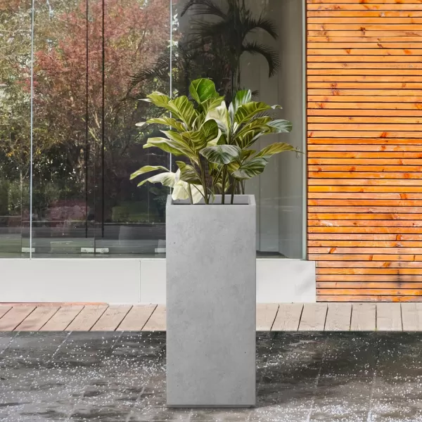 Kante 19.7" H Tall Rectangular Concrete Planter, Modern Square Diameter Plant Pot with Drainage Hole and Rubber Plug for Indoor Outdoor Home Patio Garden, Charcoal
