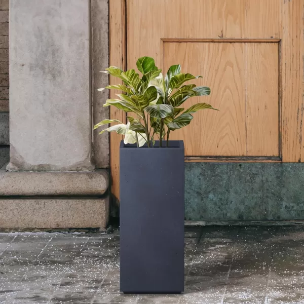 Kante 19.7" H Tall Rectangular Concrete Planter, Modern Square Diameter Plant Pot with Drainage Hole and Rubber Plug for Indoor Outdoor Home Patio Garden, Charcoal