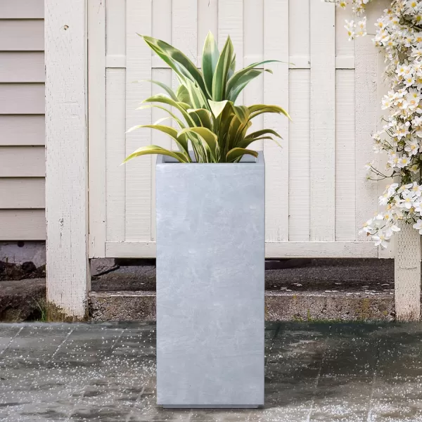 Kante 19.7" H Tall Rectangular Concrete Planter, Modern Square Diameter Plant Pot with Drainage Hole and Rubber Plug for Indoor Outdoor Home Patio Garden, Charcoal