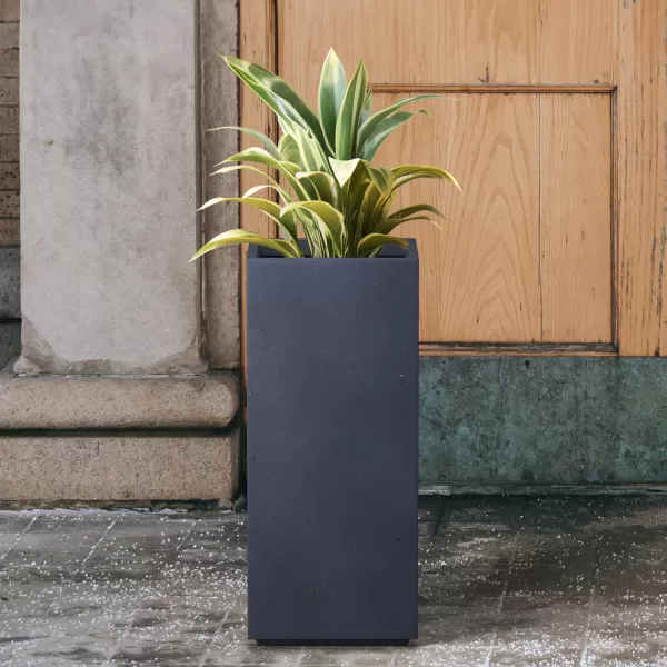 Kante 19.7" H Tall Rectangular Concrete Planter, Modern Square Diameter Plant Pot with Drainage Hole and Rubber Plug for Indoor Outdoor Home Patio Garden, Charcoal