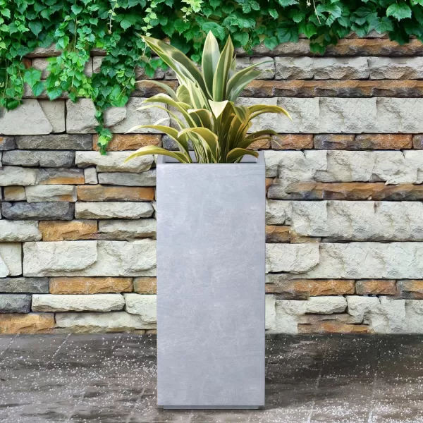 Kante 19.7" H Tall Rectangular Concrete Planter, Modern Square Diameter Plant Pot with Drainage Hole and Rubber Plug for Indoor Outdoor Home Patio Garden, Charcoal