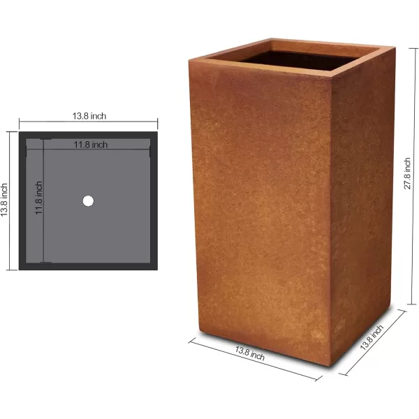 Kante 19.7" H Tall Rectangular Concrete Planter, Modern Square Diameter Plant Pot with Drainage Hole and Rubber Plug for Indoor Outdoor Home Patio Garden, Charcoal